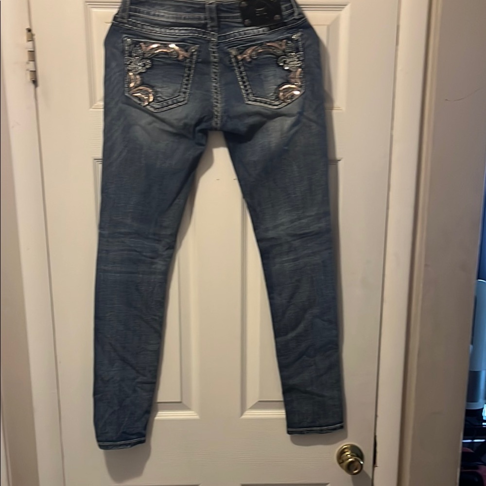 Miss Me Blue Skinny Jeans with Distressed Details - Picture 3 of 16